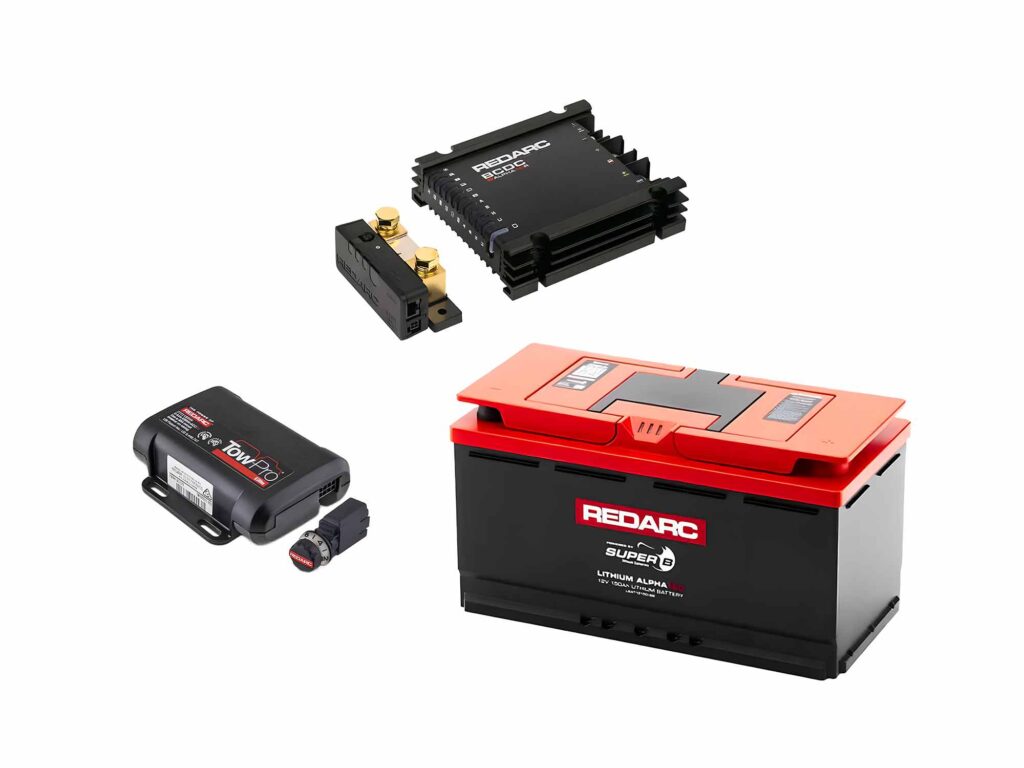 REDARC 150Ah Lithium Battery, REDARC Alpha50 BCDC Charger, and REDARC Tow-Pro Elite V3 Electric Brake Controller