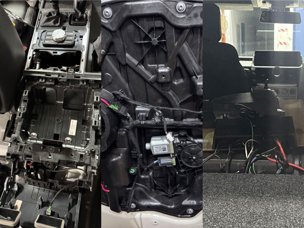 Cables are carefully hidden behind the interior panels to keep the vehicle’s electrical system safe.